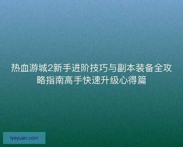 热血游城2新手进阶技巧与副本装备全攻略指南高手快速升级心得篇